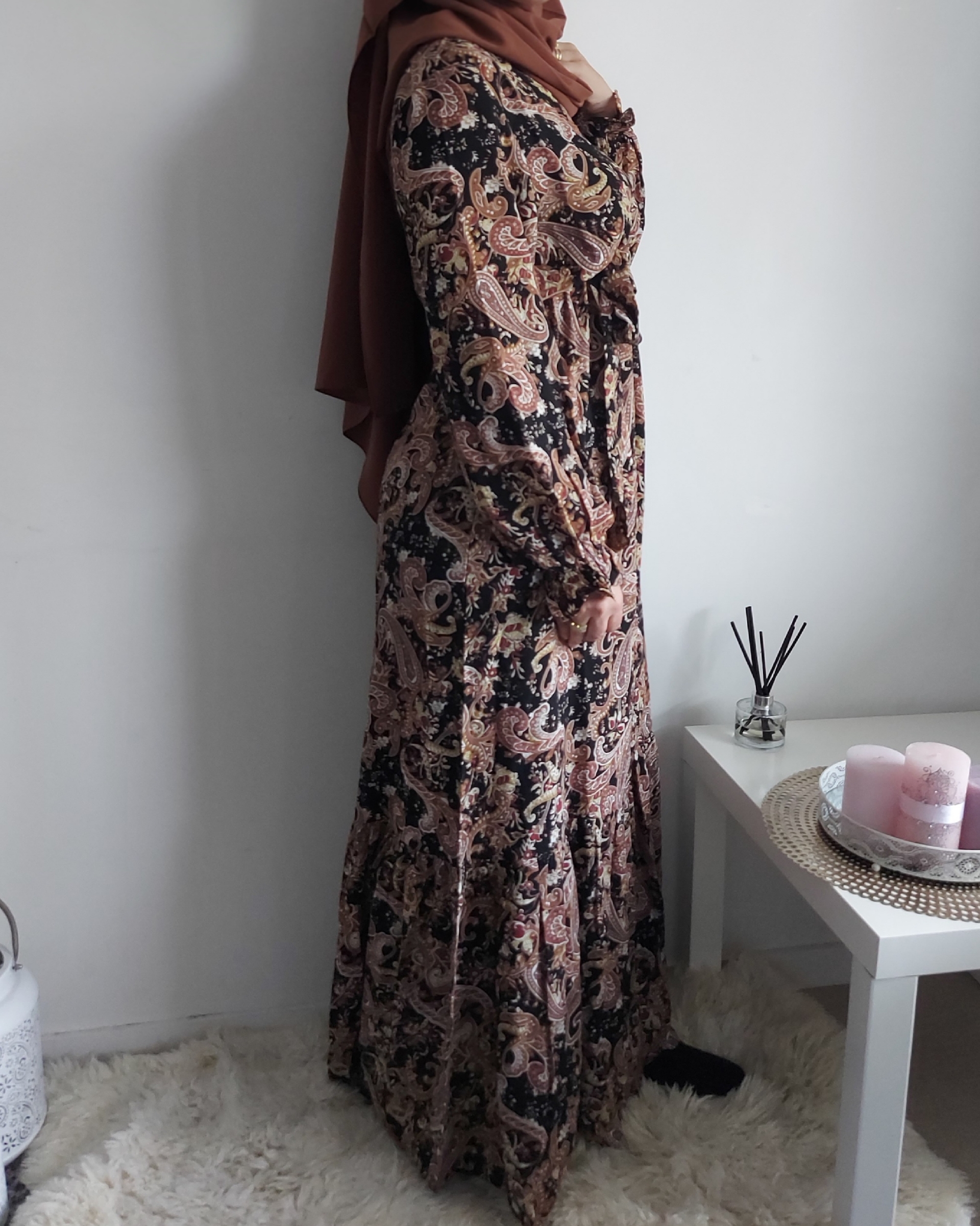 Robe imprimé marron Nissa Store Prêt a porter pour femme musulmane